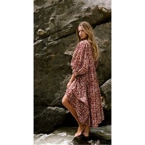 Daughters of India Floral Midi Dress in Pink and Brown